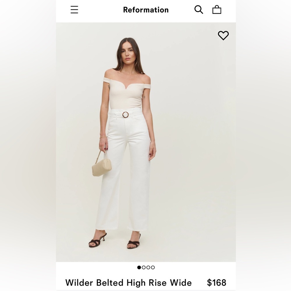 Reformation Wilder Belted High Rise Wide Leg Cropped Jeans vintage white